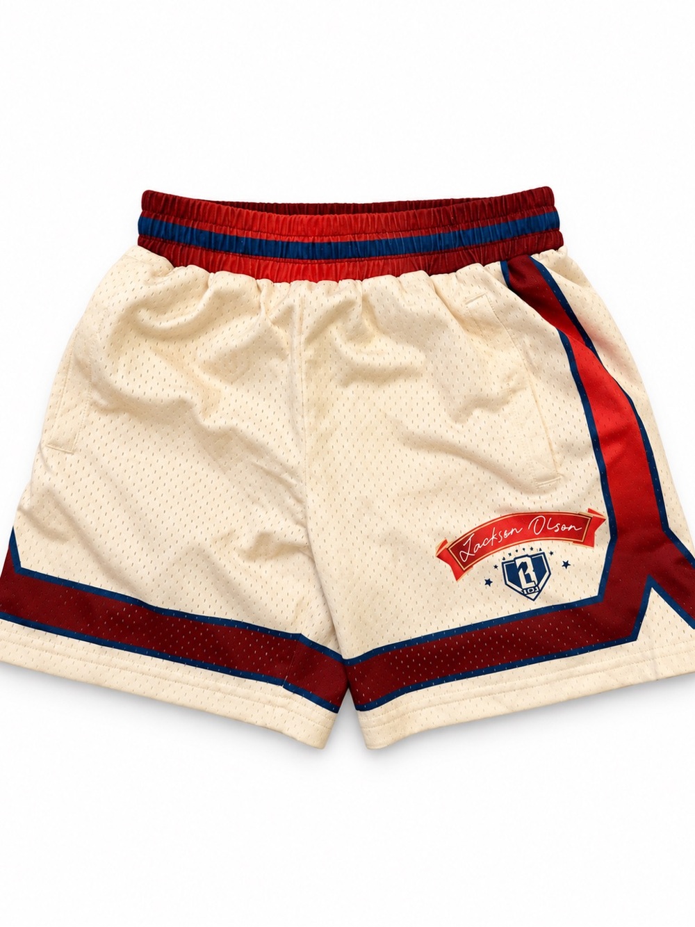 Jackson Vison Kids Cream Athletic Shorts with Red & Blue Trim